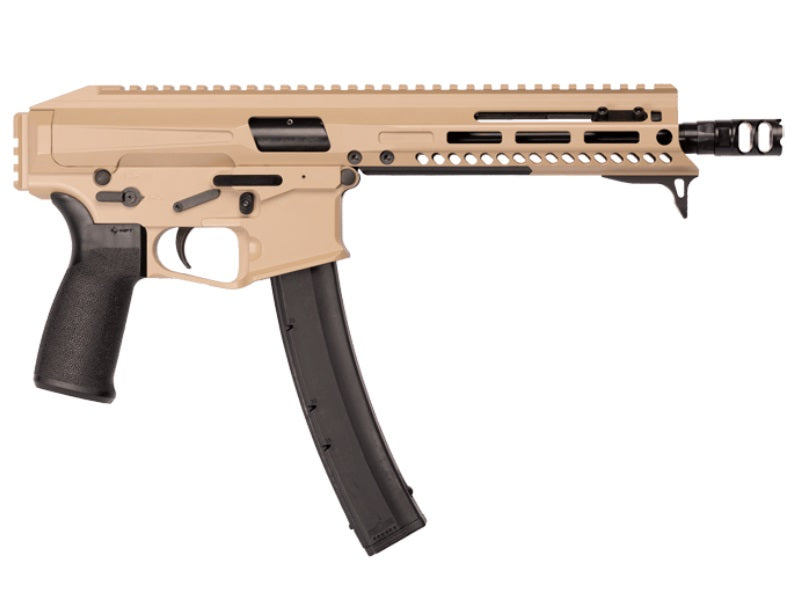 Patriot Ordnance Factory 01926 Phoenix 9mm Luger 35+1 8", Flat Dark Earth Rec/M-LOK Handgaurd, Black MFT Grip, Picatinny Stock Adapter, Muzzle Brake, Includes Hand Stop