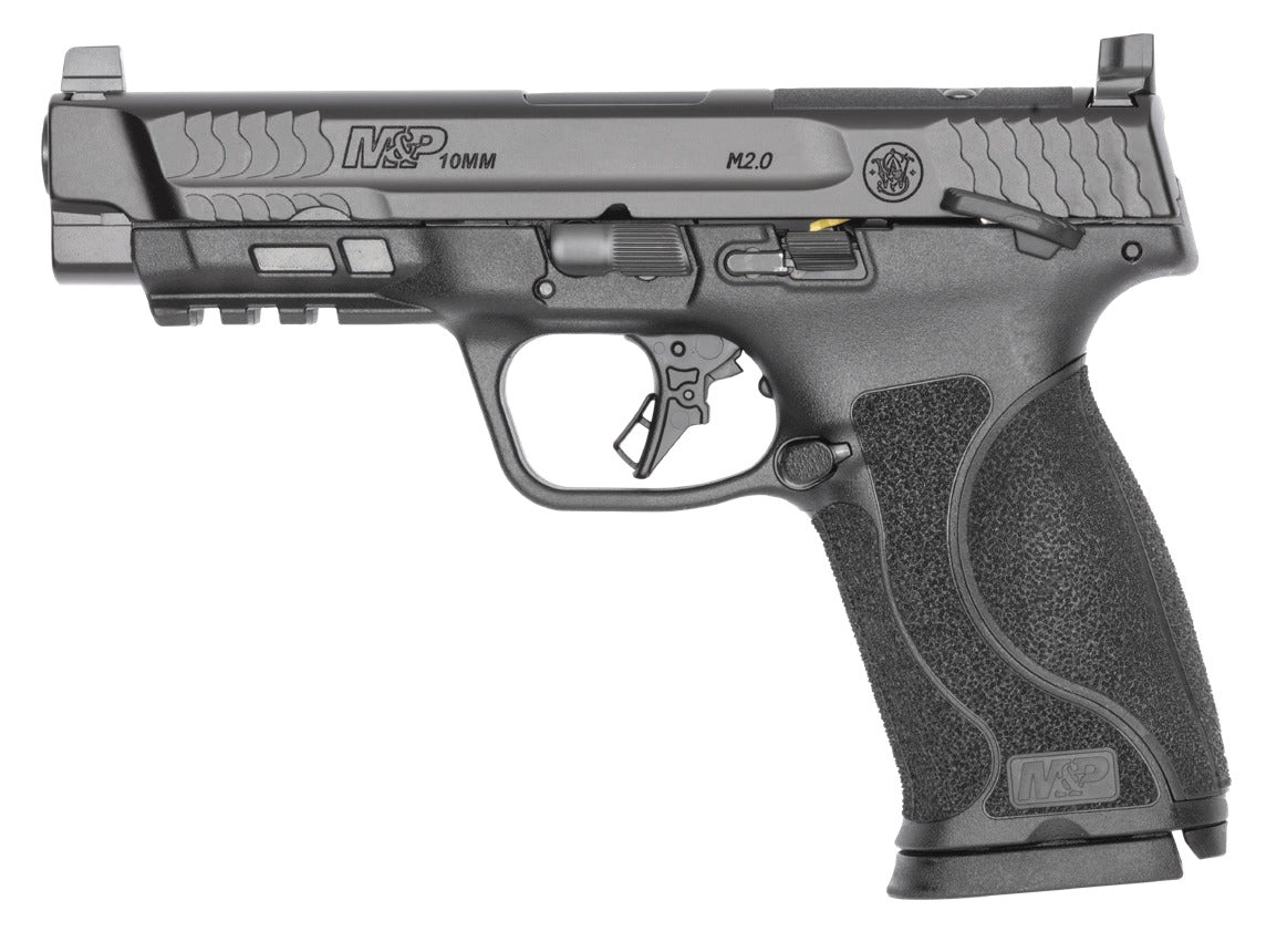 Smith & Wesson 14505 M&P M2.0 Full Size 10mm Auto 10+1 4.60" Black Armornite Stainless Steel Barrel & Optic Cut/Serrated Slide, Black Polymer Frame w/Picatinny Rail, Interchangeable Palmswell Grip