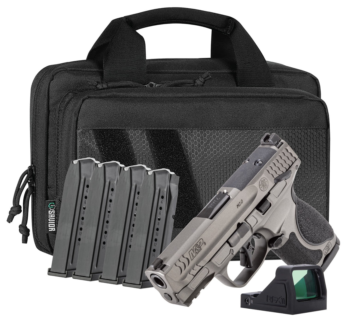 Smith & Wesson 14804 M&P M2.0 Bundle 9mm Luger 15+1 3.60" Black Armornite Barrel, Tungsten Gray Cerakote Stainless Steel Serrated w/Optic Slide, Tungsten Gray Cerakote Aluminum Frame w/Picatinny Rail,