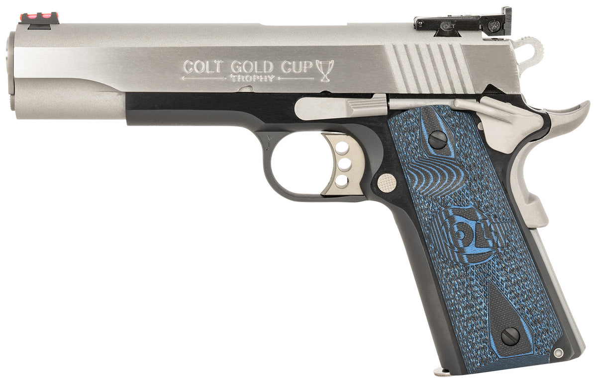 Colt O5970GCLTT Gold Cup Lite .45 ACP 8+1, 5" Stainless National Match Barrel, Brushed Serrated Slide, Blue Scalloped G10 Grip