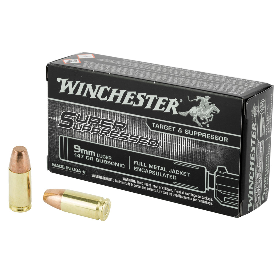 Winchester 9mm Luger/Parabellum SUP9 Super Suppressed Encapsulated Full Metal Jacket 147 Grain