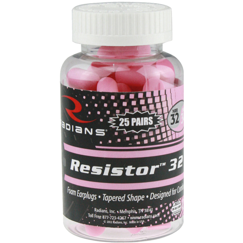 Radians Resistor 32 dB NRR Foam Ear Plugs Uncorded Pink 25 pr.