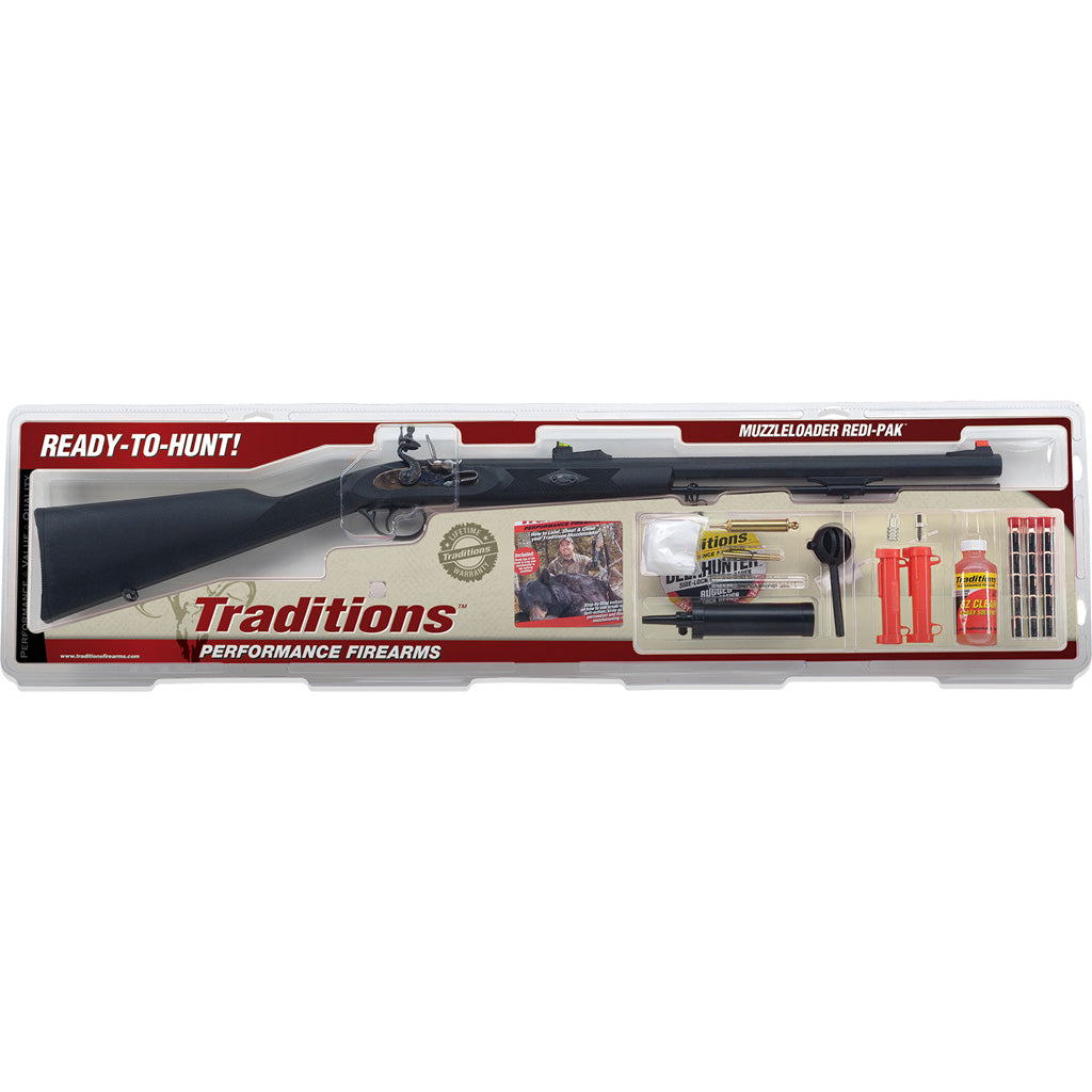 Traditions Deerhunter Redi-Pak Flintlock Muzzleloader .50 Cal 24" Blued Octagonal Barrel Synthetic Black Stock