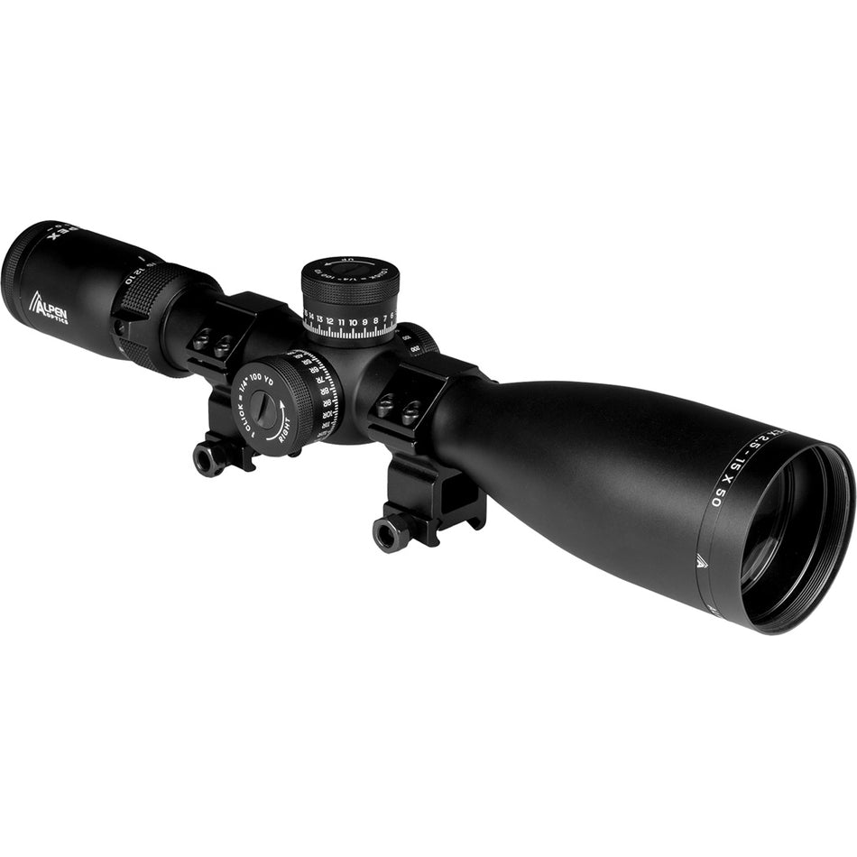 Alpen Apex XP 2.5-15X50 Riflescope FFP 30mm Tube WBDC-A Reticle with Picatinny Rings