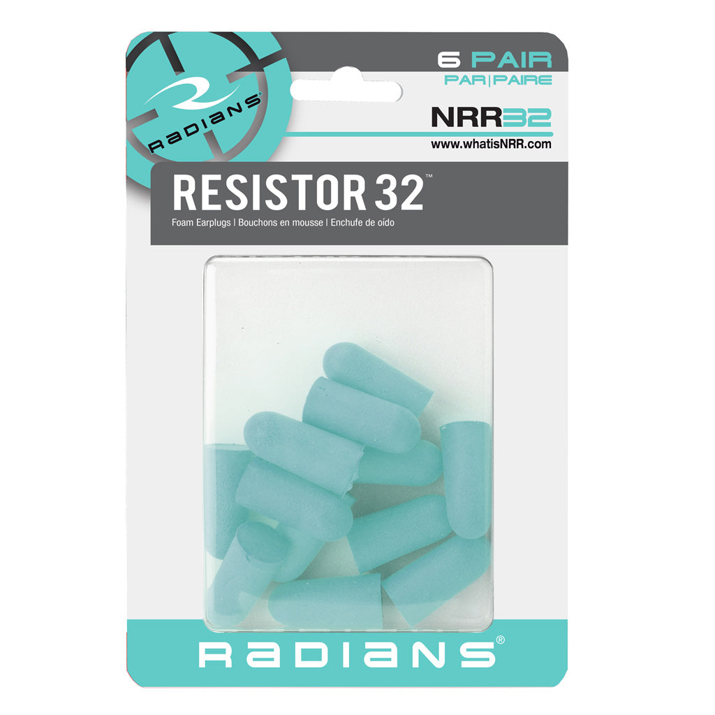 Radians Resistor32 NRR 32dB Aqua Foam Earplugs 6 Pairs