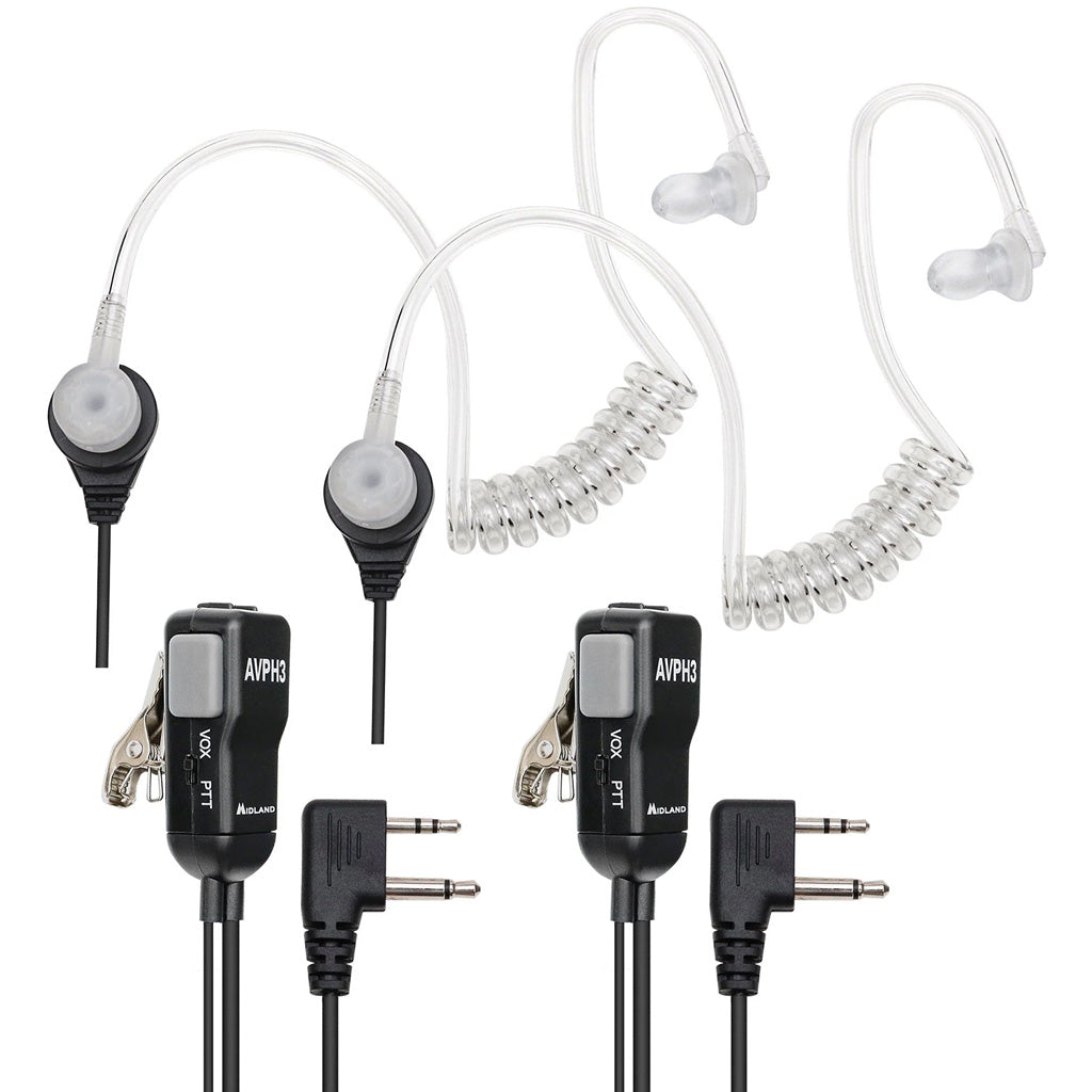 Midland AVPH3 Transparent Security Earbud Microphone Headset GMRS/FRS Compatible