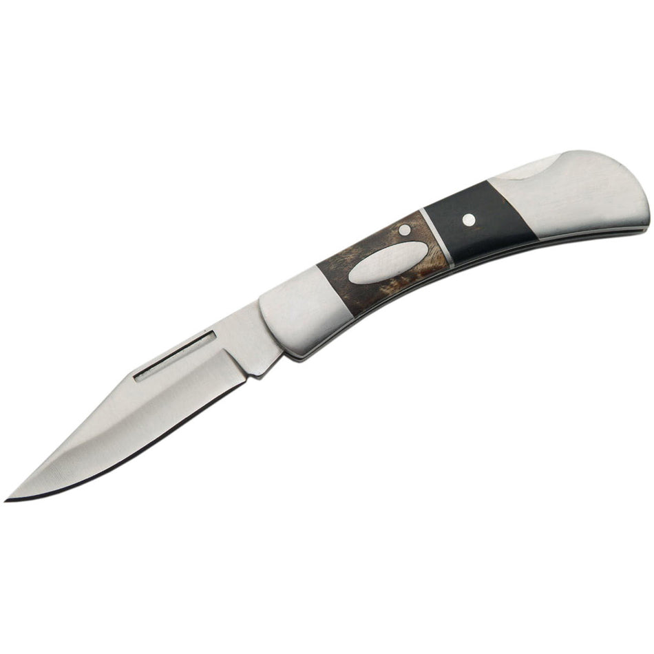 SZCO Dark Brownwood Folding Knife 3.5 Inch Closed Lockback Design