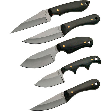 SZCO Skinner Set 5 pc Stainless Steel Blades Pakkawood Handles Nylon Sheath