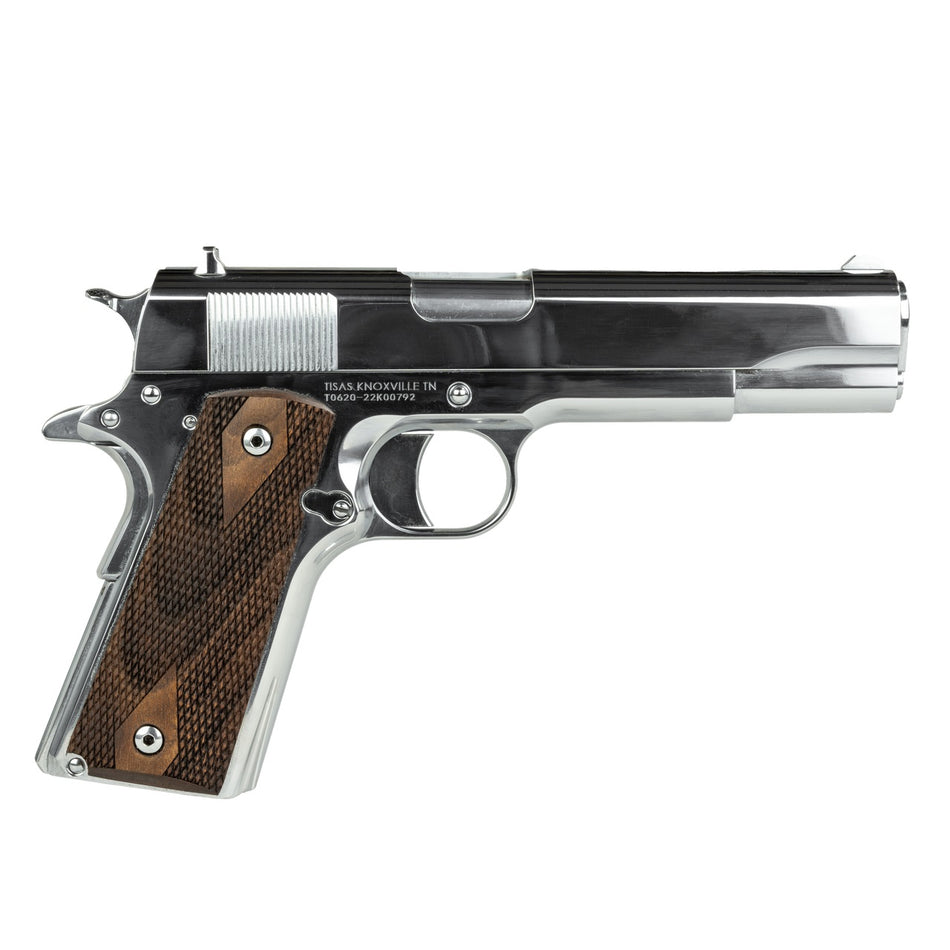 Tisas 1911 Regulator Full Size 9mm Luger/.38 Super 9+1 5" Pistol, Chrome Steel Slide & Frame, Walnut Grip