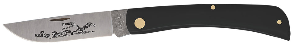 Case 00092 Sod Buster 3.70" Folding Pocket Knife, Plain Skinner Stainless Steel Blade, Black Synthetic Handle