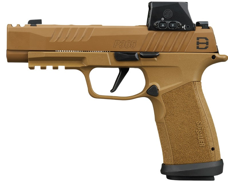 Sig Sauer 365XF9DH3RXSL P365 DH3 w/Optic Compact 9mm Luger 21+1 3.70" Black DLC Barrel, Coyote Cerakote Stainless Steel Lightening Cut/Optic Ready/Serrated Slide & Frame w/Picatinny Rail, Interchangea