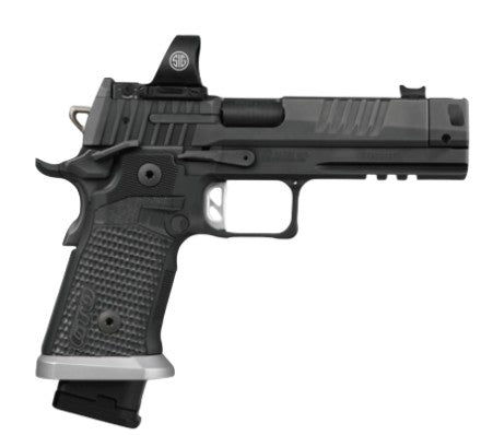 Sig Sauer P211 GTO w/Optic 9mm Luger 23+1 4.40" Bull Barrel, Black Nitron Stainless Steel Serrated w/Optic Slide & Frame w/Beavertail & Picatinny Rail, Black G10 Grip, Sig ROMEO3 PRO Red Dot, Ambidex