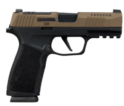 Sig Sauer 365XCA9FBZXR3 P365 XMacro Compact 9mm Luger 17+1 3.70" Bronze Cerakote w/Freedom Engraving Stainless Steel Optic Ready/Serrated Slide, Black Stainless Steel Frame w/Beavertail & Picatinny R