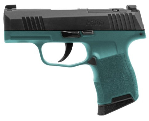 Sig Sauer 365-9-BXR3-BB P365 Bama Breeze 9mm Luger 10+1 3.10" Black DLC Barrel, Black Nitron Stainless Steel Optic Ready/Serrated Slide, Teal Cerakote Stainless Steel Frame w/Accessory Rail, Polymer G