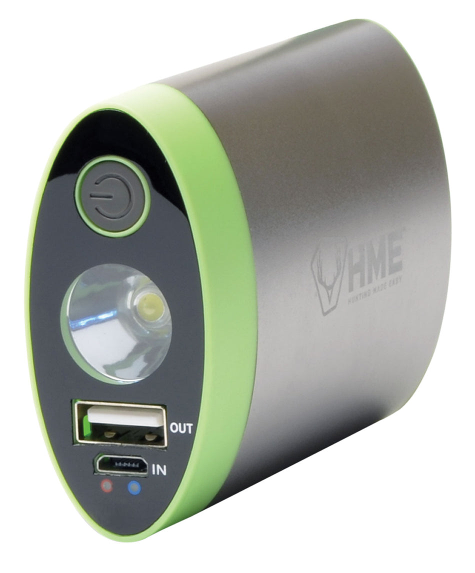 HME Rechargeable Hand Warmer and Flashlight Silver w/Green Accent