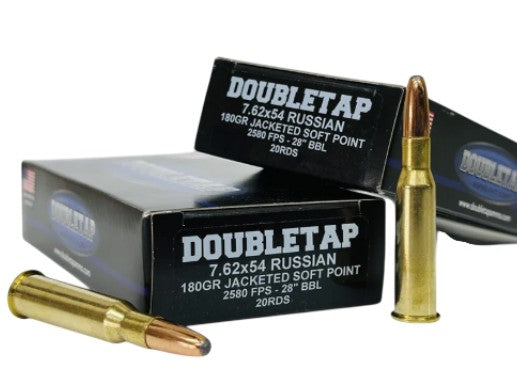 DoubleTap 7.62x54mmR Rifle Ammo DT Long Gun Jacketed Soft Point JSP 180 grain 