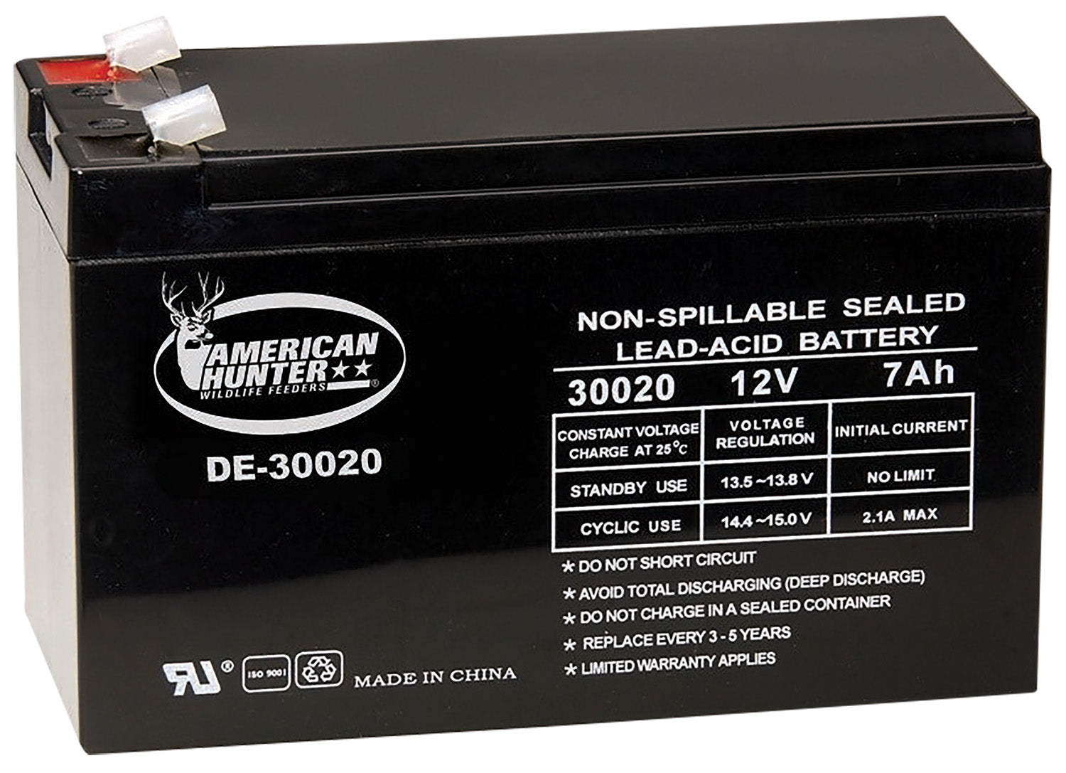 American Hunter DE30020 12V 7 AMP HR Rechargeable Battery for Game Feeders Black