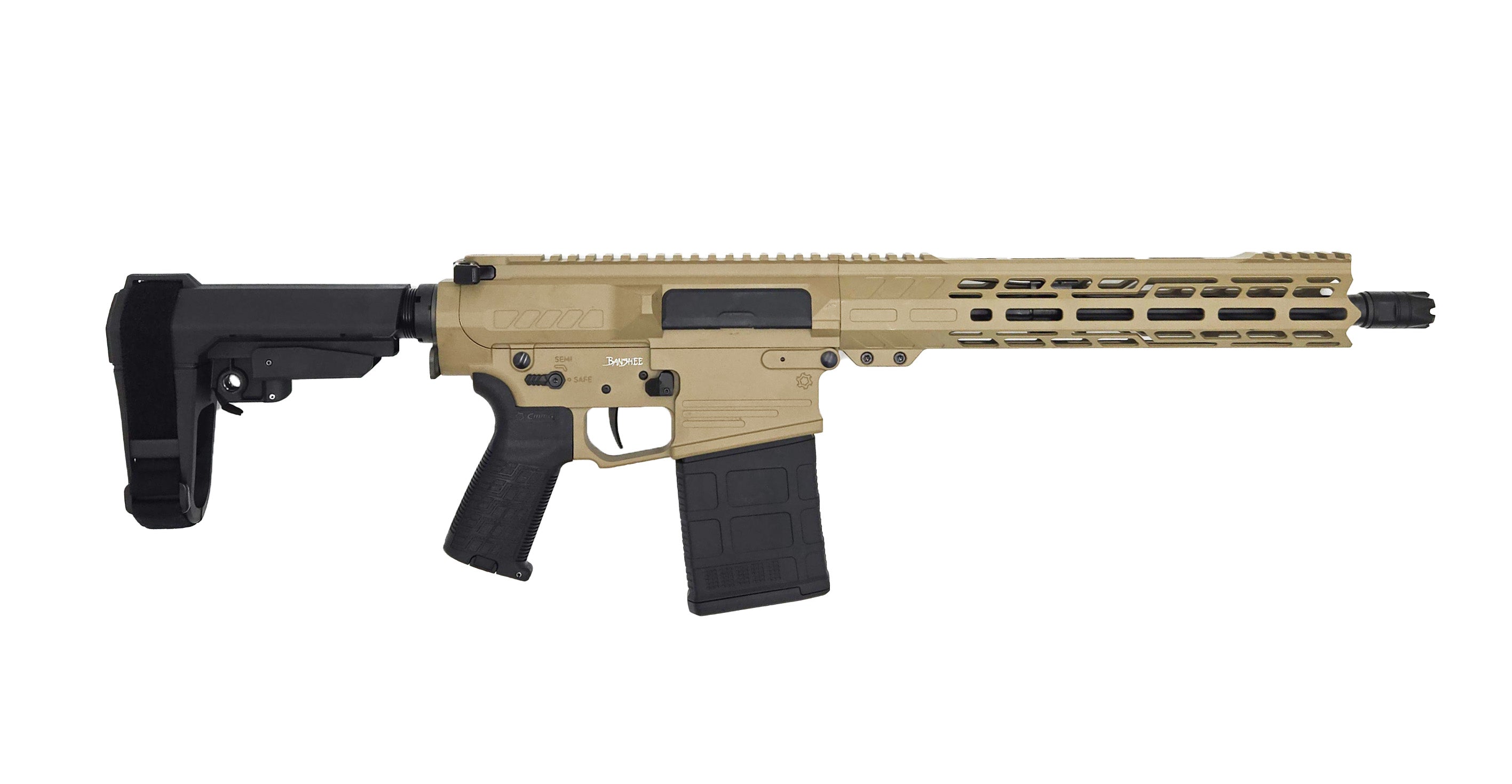 CMMG 33A030C-CT Banshee MK3 8.6 Blackout 20+1 12.50" Black Nitride Threaded Barrel, Coyote Tan Cerakote Aluminum Receiver w/Picatinny Rail, M-LOK Handguard, Black Polymer 6 Position Rip Brace, CMMG Ze