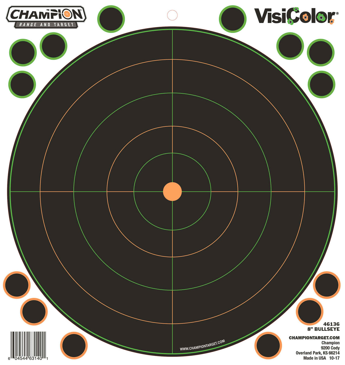 Champion VisiColor 8" Bullseye Adhesive Paper Targets Black/White 5-Pack