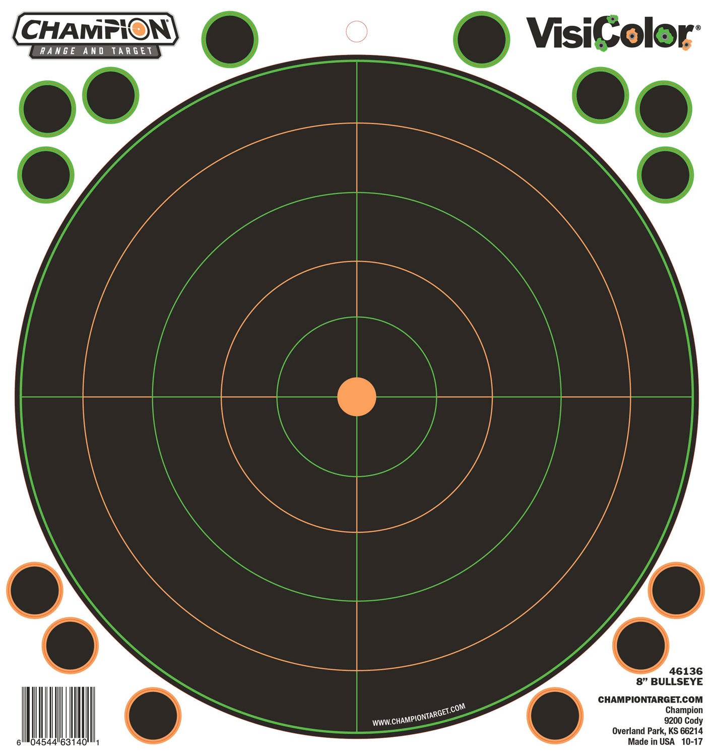 Champion VisiColor 8" Bullseye Adhesive Paper Targets Black/White 5-Pack