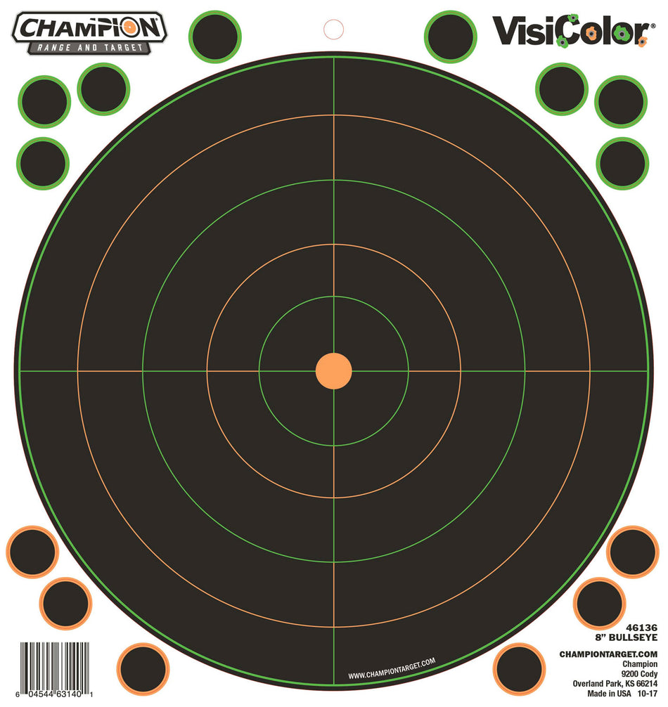 Champion VisiColor 8" Bullseye Adhesive Paper Targets Black/White 5-Pack