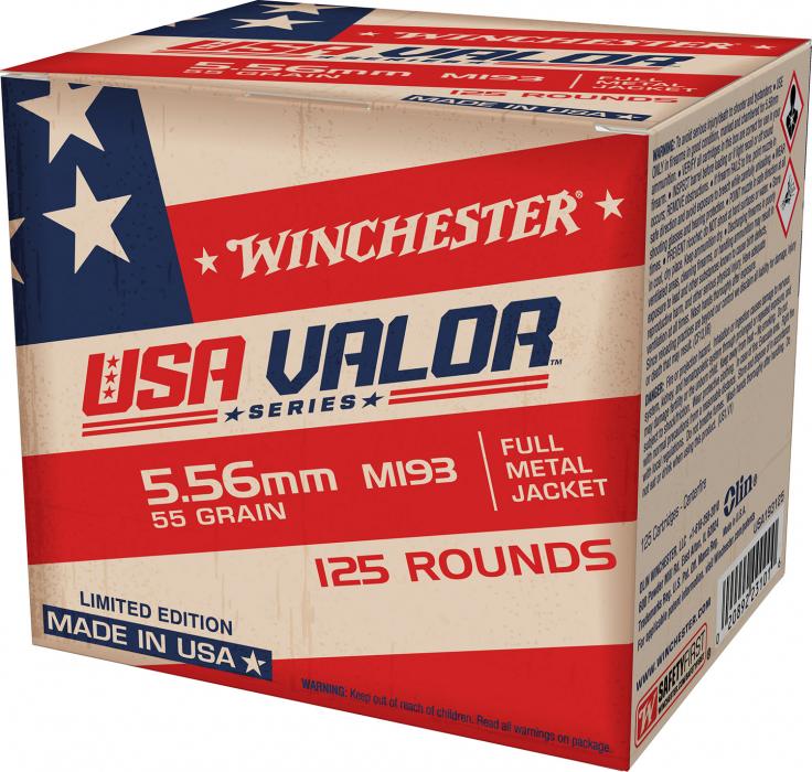 Winchester 5.56x45mm NATO Rifle Ammo USA Valor M193 Full Metal Jacket FMJ 55 grain 