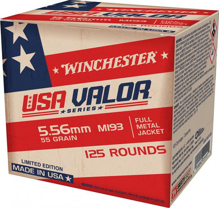 Winchester 5.56x45mm NATO Rifle Ammo USA Valor M193 Full Metal Jacket FMJ 55 grain 