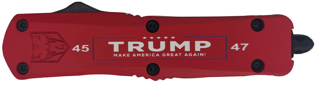 CobraTec Trump 45/47 USA Flag OTF Auto Knife Red D2 Steel