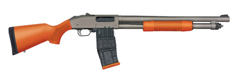 Mossberg 590M 12 Gauge 10+1 Shotgun, 18.50" Tungsten Gray Cerakote Barrel, Orange Magpul SGA Stock