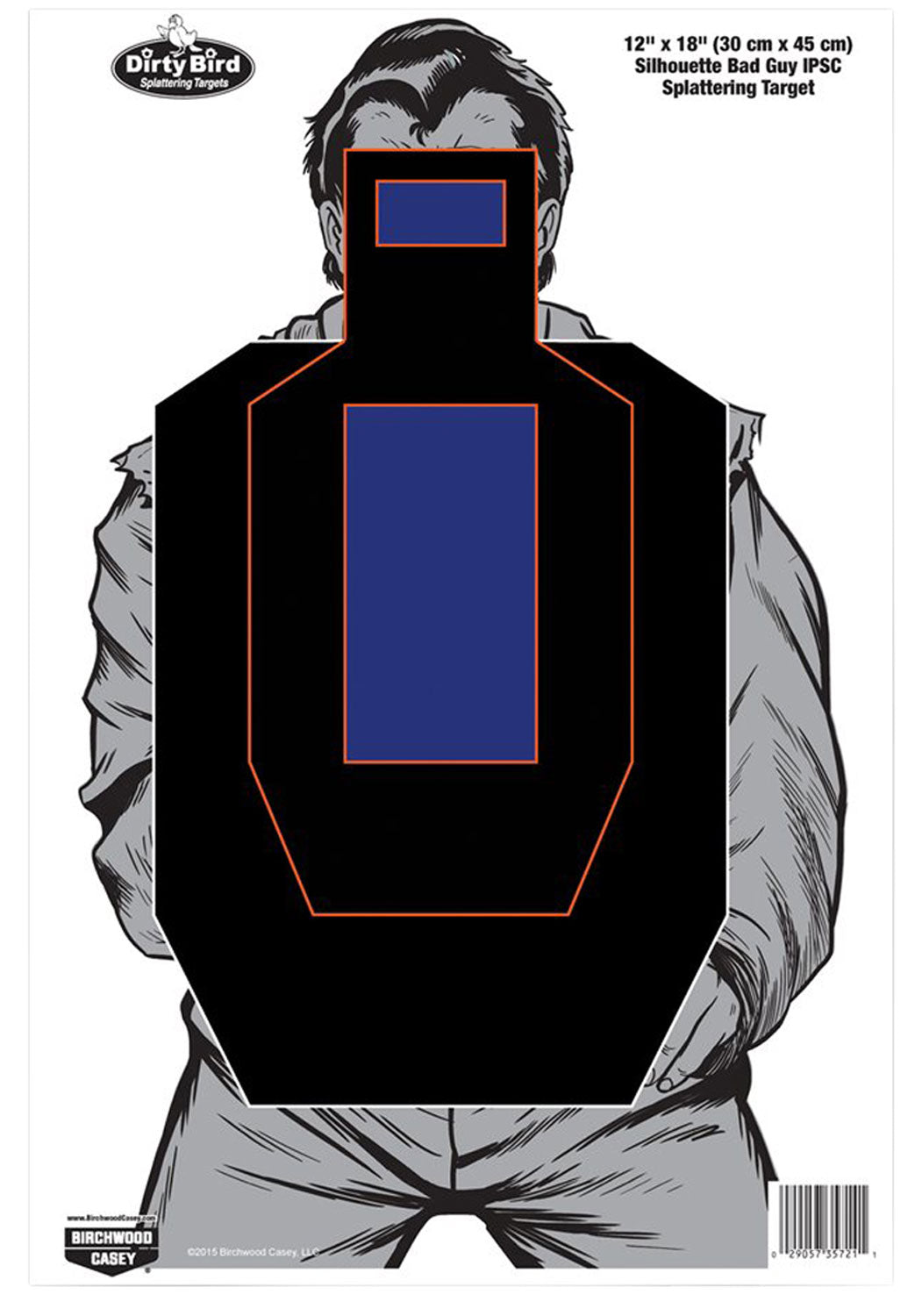 Birchwood Casey Dirty Bird IPSC Silhouette Tagboard Hanging Target 12x18 Inch Black/Blue/White 8 Pack