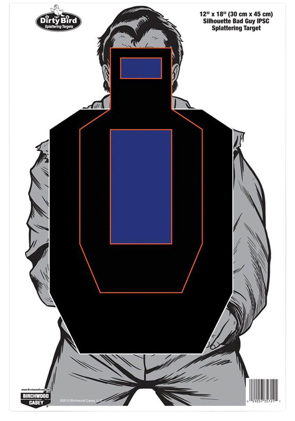 Birchwood Casey Dirty Bird IPSC Silhouette Tagboard Hanging Target 12x18 Inch Black/Blue/White 8 Pack