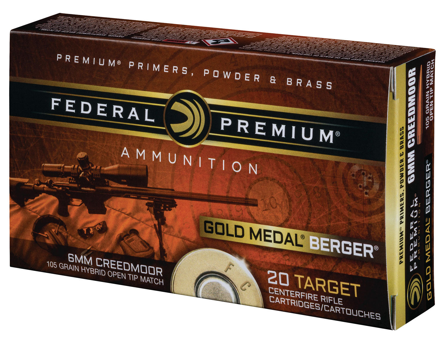 Federal 6mm Creedmoor GM6CRDBH1 Premium Gold Medal Berger Hybrid Open Tip Match 105 Grain
