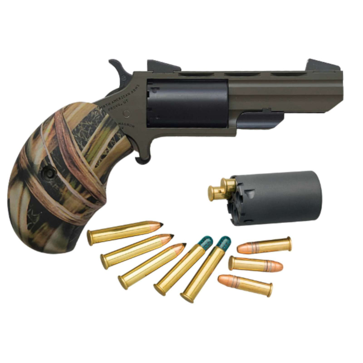 NAA Mini Revolver Huntsman .22 LR/.22 Mag Conversion, OD Green/Black Accents with Holster