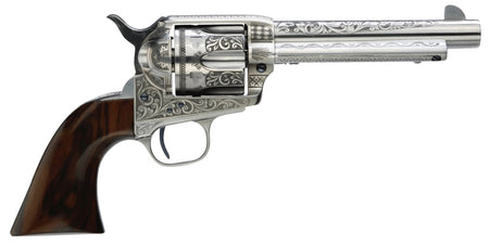 Taylors & Company 550898 1873 Cattleman .45 Colt Revolver, 5.50" Barrel, 6-Round Cylinder, White Photo Engraved Steel Finish, Walnut Grip