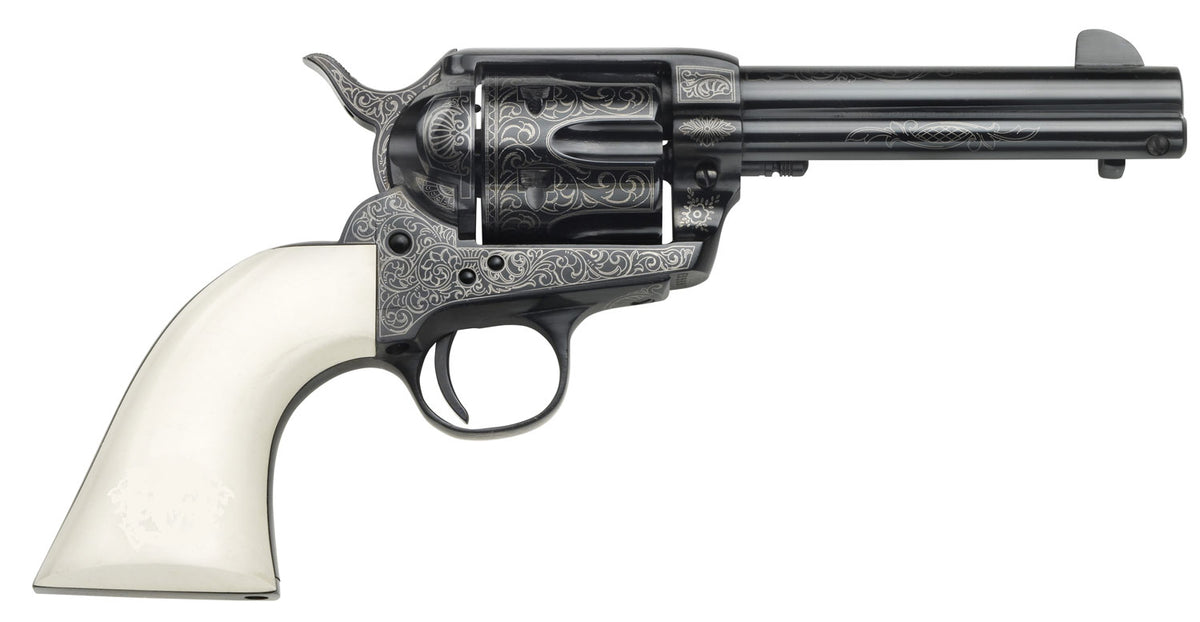 Taylors & Company 200059 1873 Cattleman Outlaw Legacy .357 Mag Revolver, 4.75" Barrel, 6-Round Cylinder, Blued Engraved Steel Finish, Ivory Synthetic Grip
