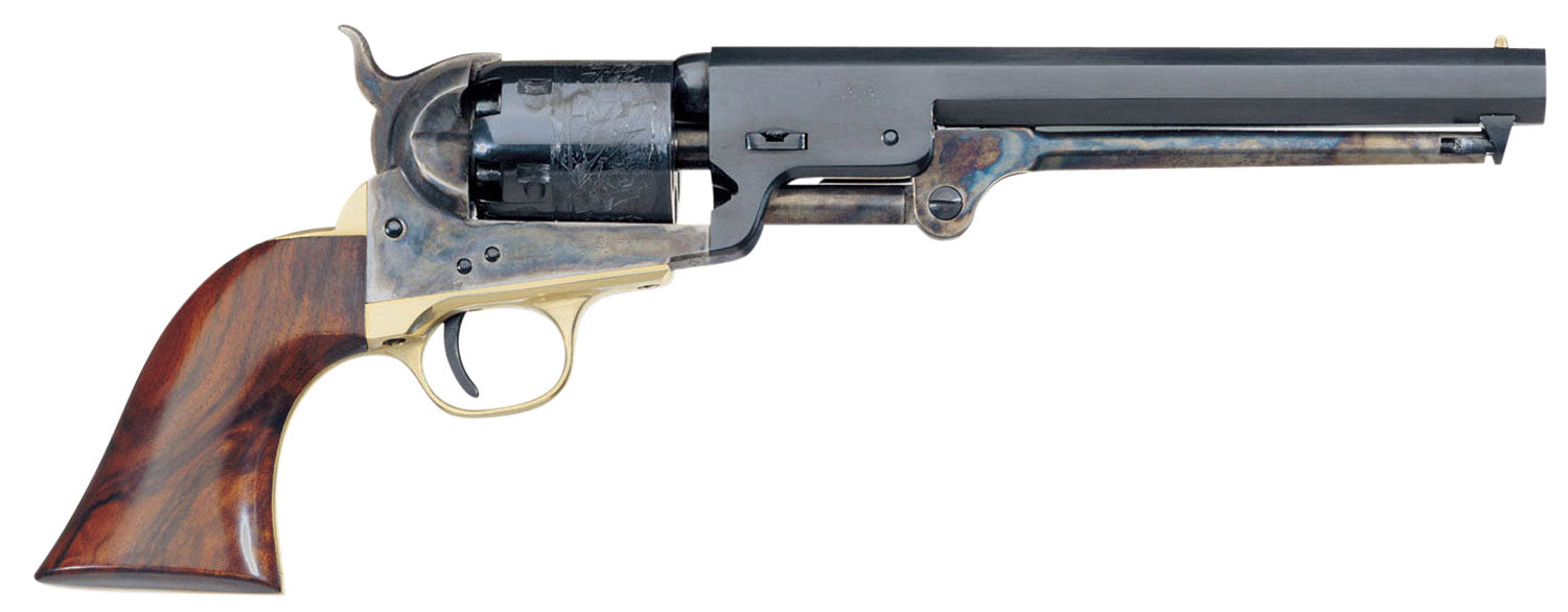 Taylors & Company 550779 1851 Navy Uberti .36 Cal 6-Shot Percussion Revolver - 7.50" Blued Octagon Barrel, Engraved Cylinder, Walnut Navy Grip