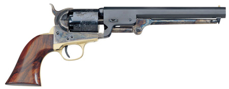 Taylors & Company 550779 1851 Navy Uberti .36 Cal 6-Shot Percussion Revolver - 7.50" Blued Octagon Barrel, Engraved Cylinder, Walnut Navy Grip