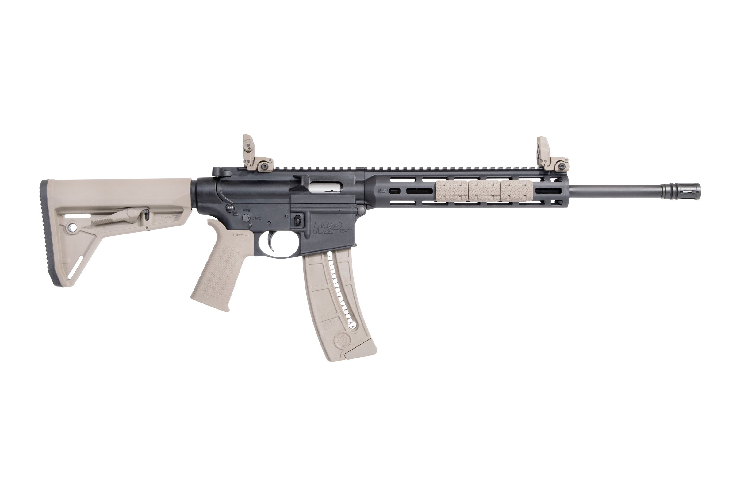 Smith & Wesson 10210 M&P 15-22 Sport 22 LR 25+1 16.50" Carbon Steel Barrel, Black Metal Finish, Adjustable Magpul MOE SL Flat Dark Earth Stock, Magpul Folding MBUS Sights, Magpul M-Lok Mounting System