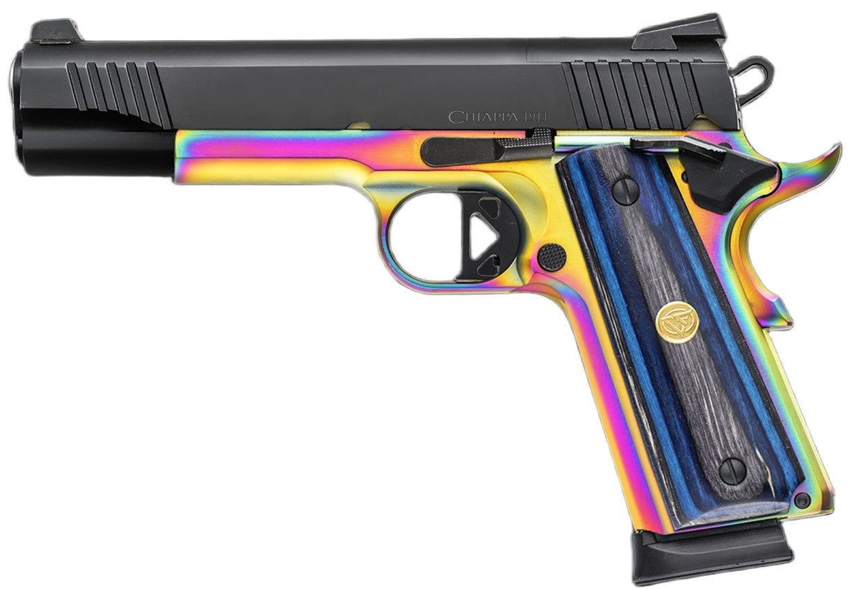Chiappa Firearms 440237 1911 Superior Full Size Frame 45 ACP 8+1 5" Black Optic Ready/Serrated Slide, Blue Laminate Grip, RMR/RMSc Footprint