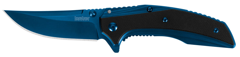 Kershaw Outright 8320 3" Folding Plain Trailing Point Blue PVD 8Cr13MoV SS Blade Blue Steel/Black G10 Handle Pocket Clip