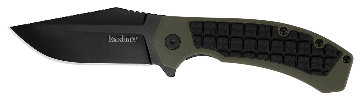 Kershaw Faultline 8760 3" Folding Plain Drop Point Black Oxide 8Cr13MoV SS Blade OD Green Glass-Filled Nylon Overmold Handle