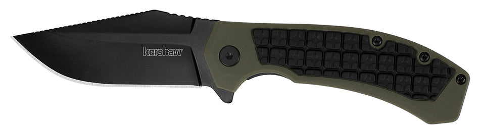 Kershaw Faultline 8760 3" Folding Plain Drop Point Black Oxide 8Cr13MoV SS Blade OD Green Glass-Filled Nylon Overmold Handle