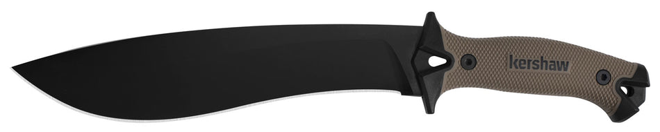 Kershaw Camp 10 Tan 1077TAN 10" Machete Black Powder Coat 65Mn Carbon Tool Steel Blade Tan Rubber Overmold Handle w/ Sheath