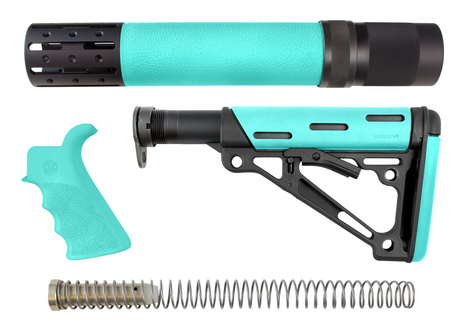 Hogue 13478 AR15 M16 OverMolded 3-Piece Kit with Collapsible Buttstock, Grip & Rifle Length Forend, Aqua