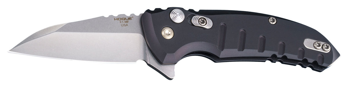 Hogue X1 MicroFlip 2.75" Wharncliffe Button Lock Flipper Folder CPM 154 Stainless Steel Blade Black Anodized 6061-T6 Aluminum Handle