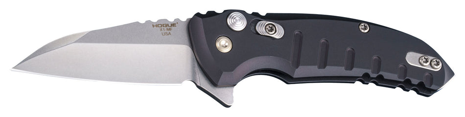 Hogue X1 MicroFlip 2.75" Wharncliffe Button Lock Flipper Folder CPM 154 Stainless Steel Blade Black Anodized 6061-T6 Aluminum Handle