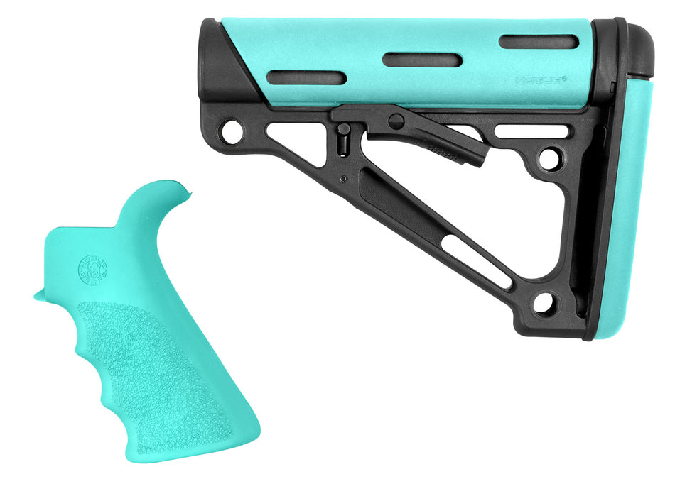 Hogue 13456 AR15/M16 OverMolded Collapsible Buttstock and Grip Set, Aqua Finish