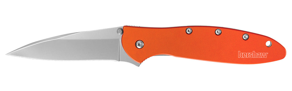 Kershaw Leek 1660OR 3" Folding Drop Point Plain Blade Orange Anodized Aluminum Handle & Reversible Pocket Clip