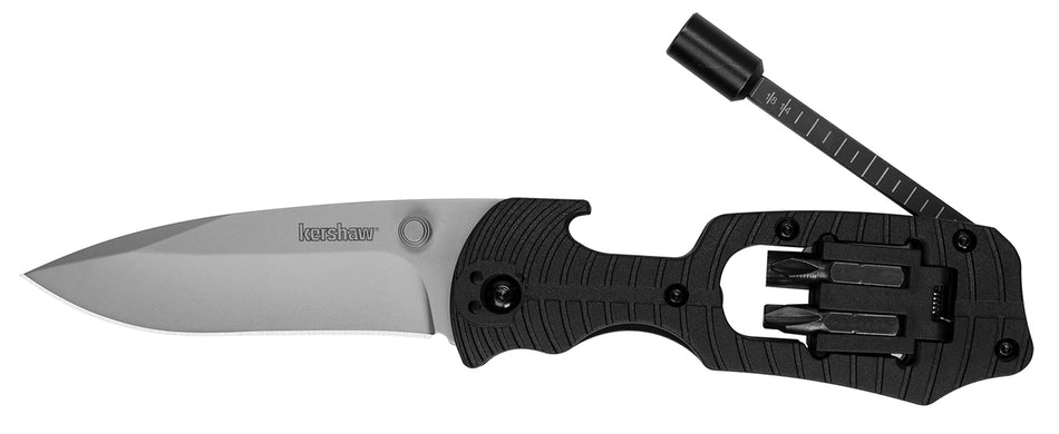 Kershaw Select Fire 1920 Folding Knife Multi-Tool 8Cr13MoV SS Blade w/ 4-Piece Bit Set Black Nylon Handle