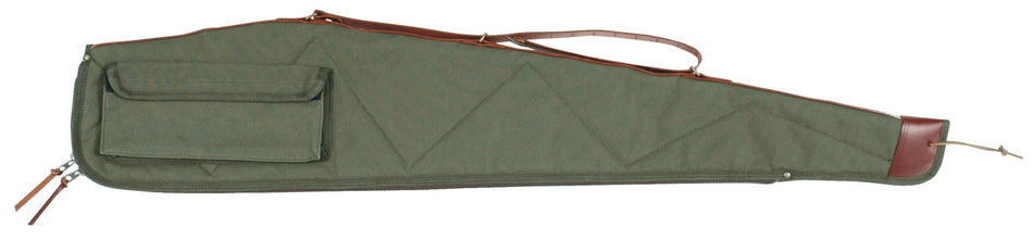 Bob Allen 14536 40" Green Canvas Rifle Case Quilted Flannel Lining Leather Back Strap & Nylon Zipper